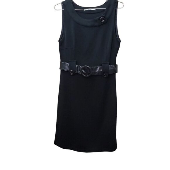 Xanaka Sleeveless Black Belted French Brand Sheath Dress - Picture 1 of 6